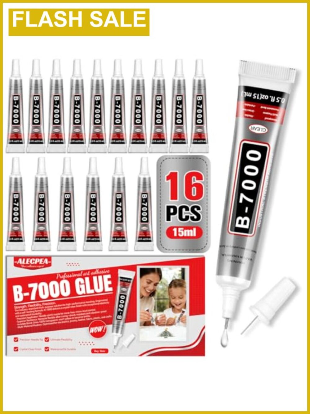 B7000 Rhinestone Glue 16 Pack Clear Adhesive for Crafts, Jewelry, Shoes